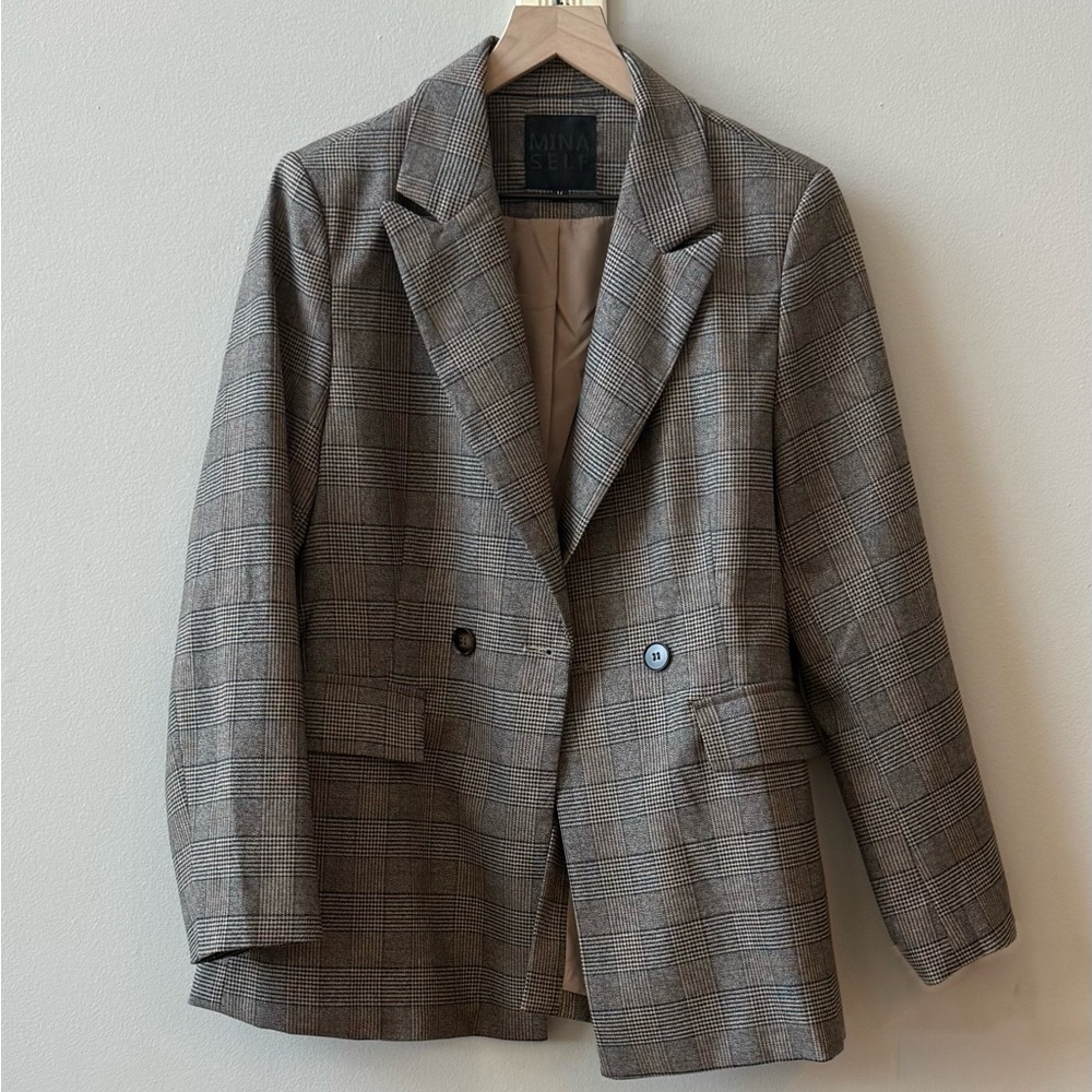 Plaid Double-Breasted Blazer in Brown Plaid